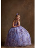 Violet Lace Tulle Pearl Embellished Romantic Flower Girl Dress Violet Lace Tulle Pearl Embellished Romantic Flower Girl Dress